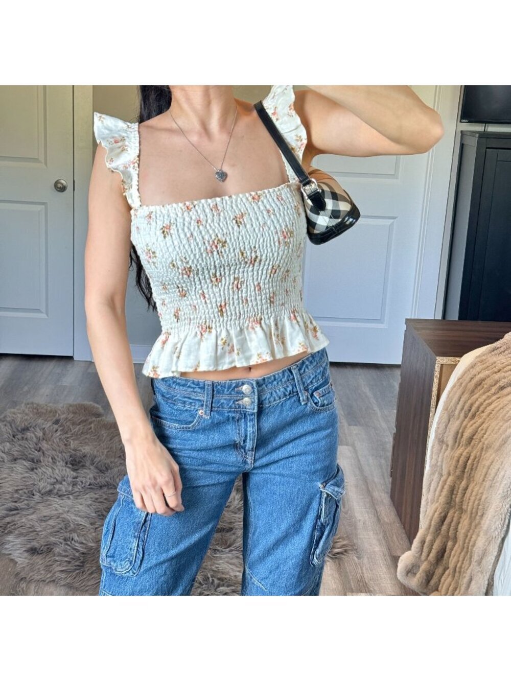 Reformation Coquette Floral Linen Smocked Crop Top Flutter Sleeves Euro Summer